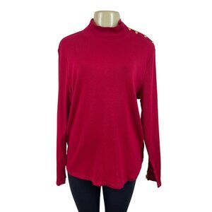 Ralph Lauren Red Long Sleeve Mockneck Top W/ Gold Button Detail Cotton Size 2X